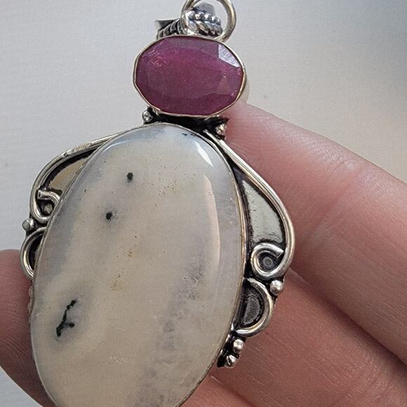 Necklace Pendants Dendritic Opal Ruby Amethyst Handmade Jewelry Sterling Silver - Picture 8 of 10